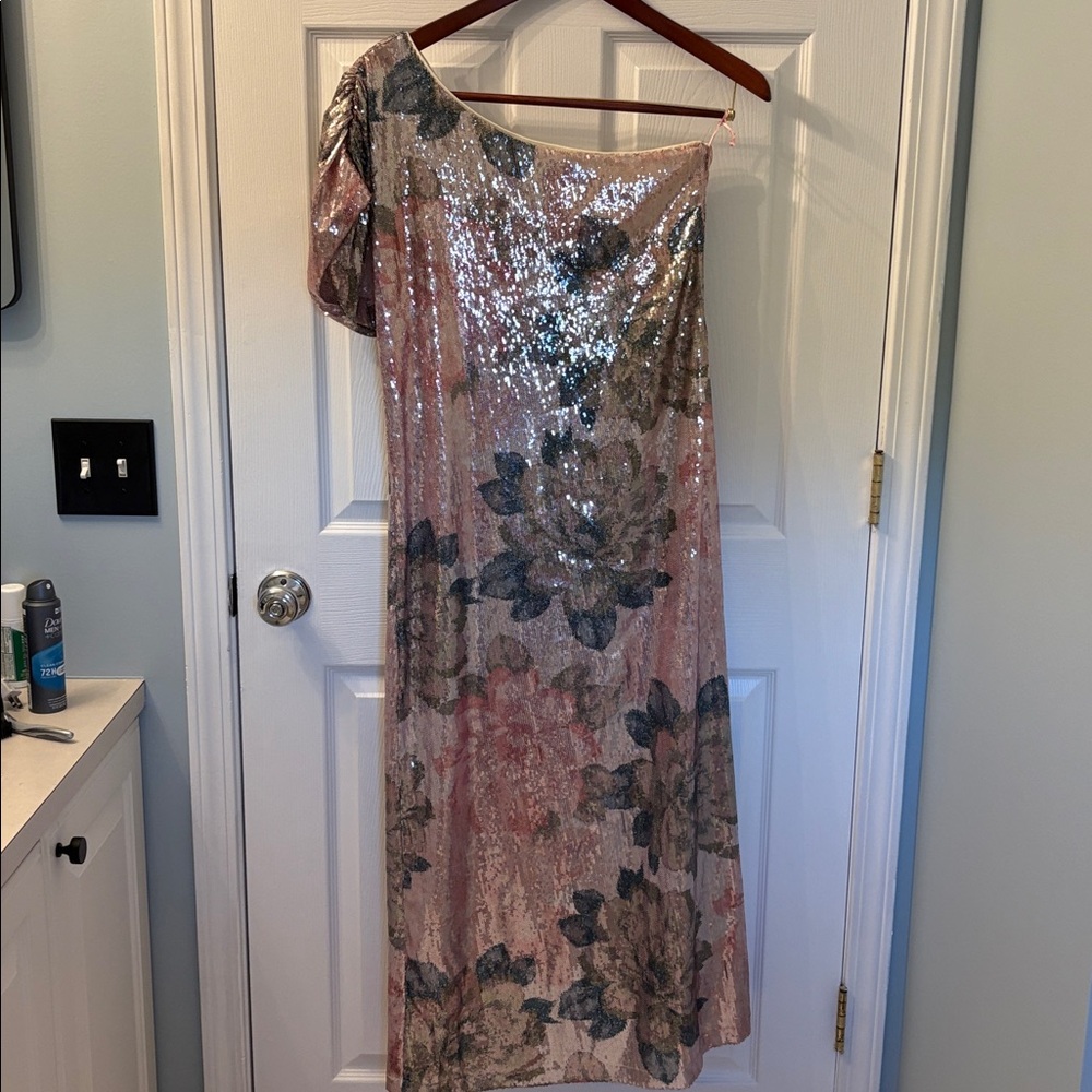 Elegant Sequin Floral One-Shoulder Dress